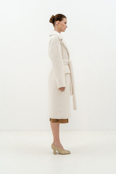 Пальто демисезонное прямое искусственный мех белое Elema 6-12214-1-164 молоко - фото 2