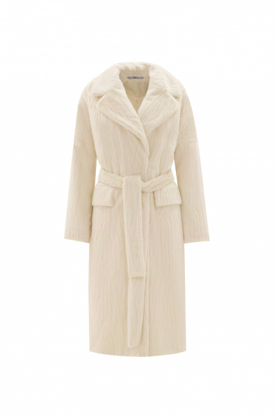 Пальто демисезонное прямое искусственный мех белое Elema 6-12214-1-164 молоко - фото 4