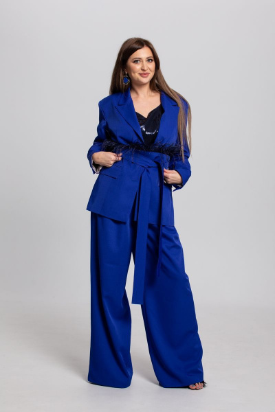 Брюки и жакет архитектурного кроя палаццо Anelli 1190 василек - фото 1