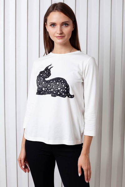 Джемпер с принтом и длиной 3/4 из хлопка для базового гардероба Femme & Devur 30568 4.2F(170) - фото 1