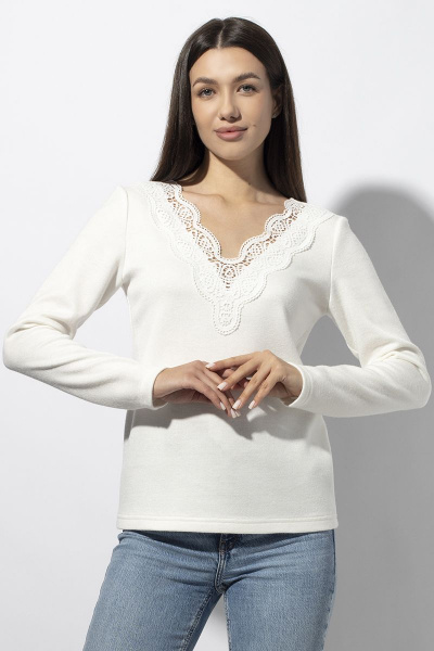 Блуза полуприлегающего силуэта с кружевом и воротом VIZAVI 684 молочный - фото 4