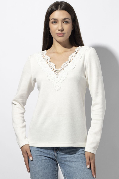 Блуза полуприлегающего силуэта с кружевом и воротом VIZAVI 684 молочный - фото 3
