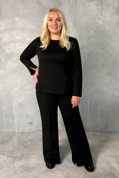 Трикотажный костюм брюки и джемпер oversize большие размеры Панда 125620w графит - фото 1