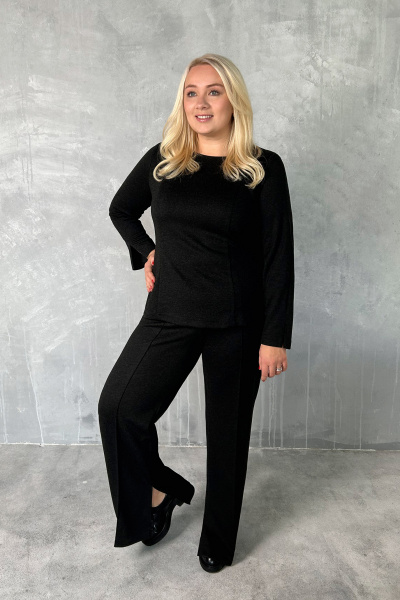 Трикотажный костюм брюки и джемпер oversize большие размеры Панда 125620w графит - фото 2