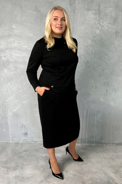 Элегантный трикотажный костюм юбка и джемпер классика Панда 22810z графит - фото 2