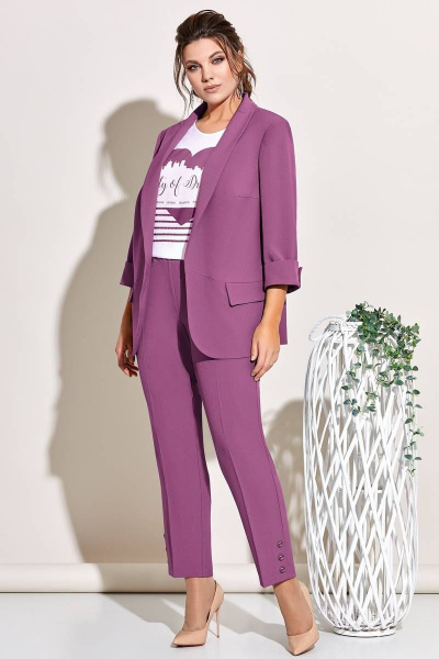 Костюм 3-ка из текстиля с жакетом, брюками и блузой Ольга Стиль С-541 клевер - фото 1