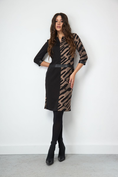 Платье со вставками из разного принта и поясом Ларс Стиль 727/1 - фото 2