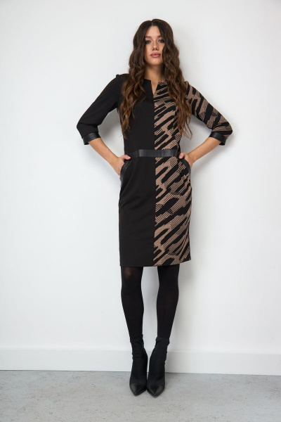 Платье со вставками из разного принта и поясом Ларс Стиль 727/1 - фото 1