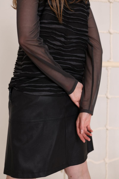 юбка из экокожи приталенная на подкладке AMORI 3117 черный - фото 5