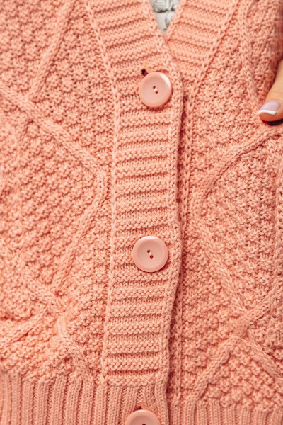 Розовый хлопковый кардиган на пуговицах с V-образным вырезом Romgil 714ХТЗ розово-коралловый - фото 3