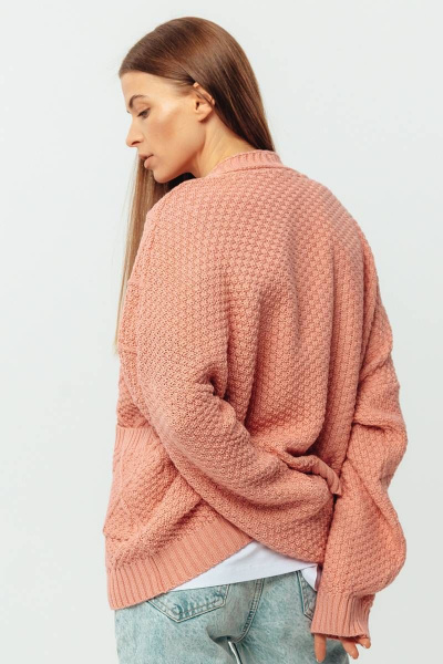 Розовый хлопковый кардиган на пуговицах с V-образным вырезом Romgil 714ХТЗ розово-коралловый - фото 2